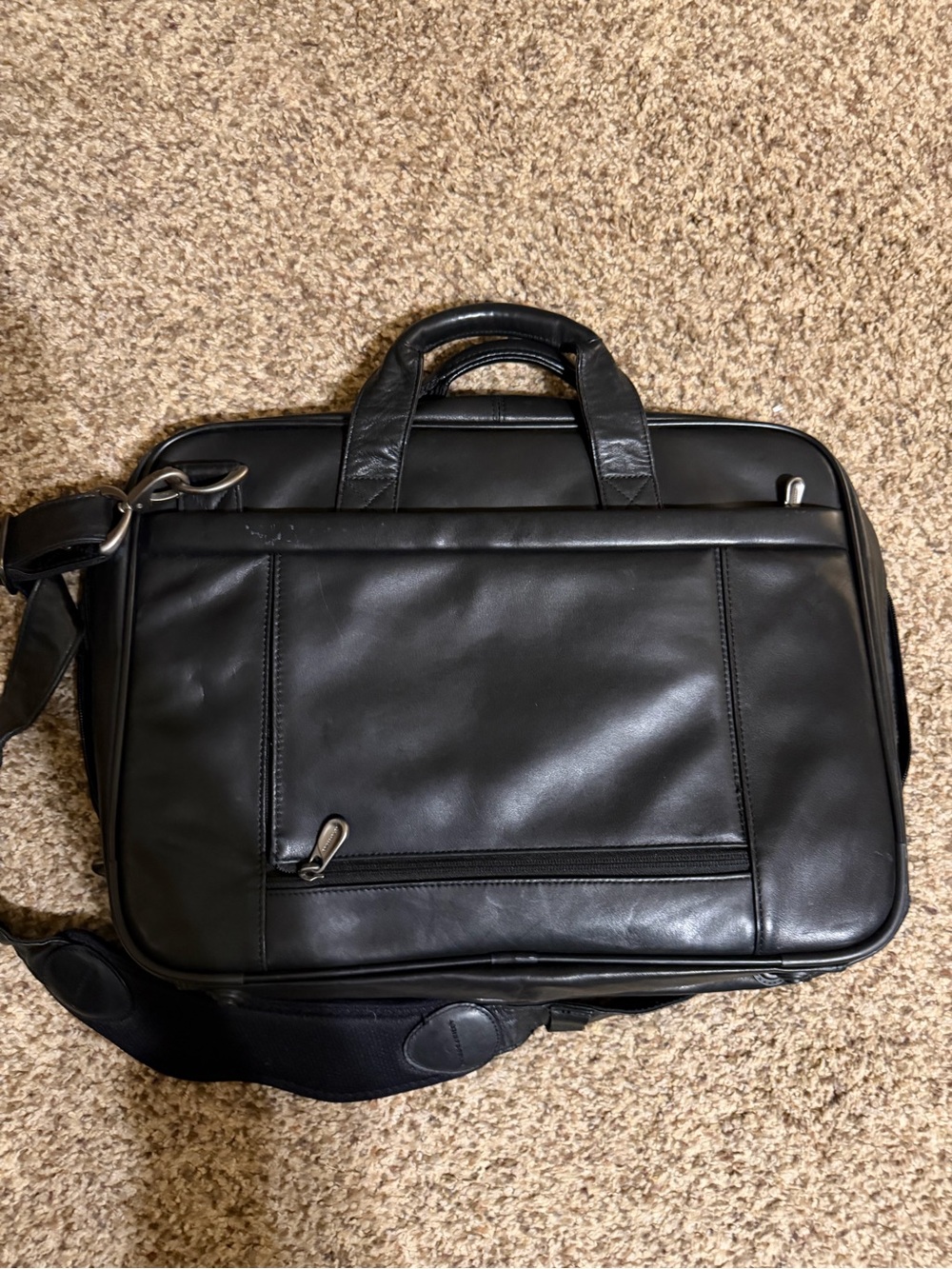 Briggs & Riley Black Leather Briefcase with Shoulder Strap - Picture 2 of 10